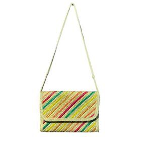 Vintage Colorful Striped Woven Straw Crossbody Clutch Purse Made In Hong Kong